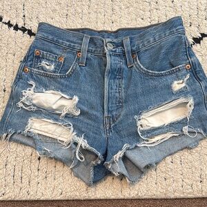 Distressed Blue Denim Shorts